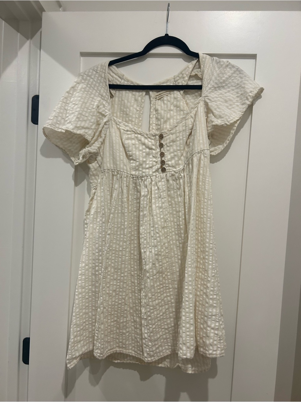 Ivory Textured Button-Front Babydoll Dress